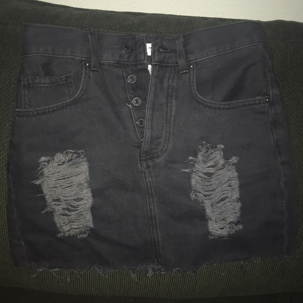 black ripped denim skirt
